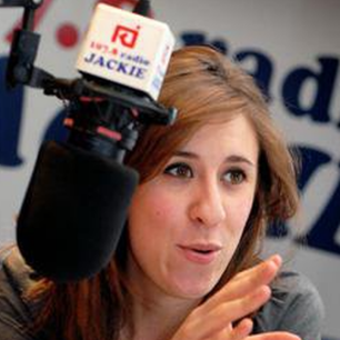 Lucy Mayer in studio one at Radio Jackie